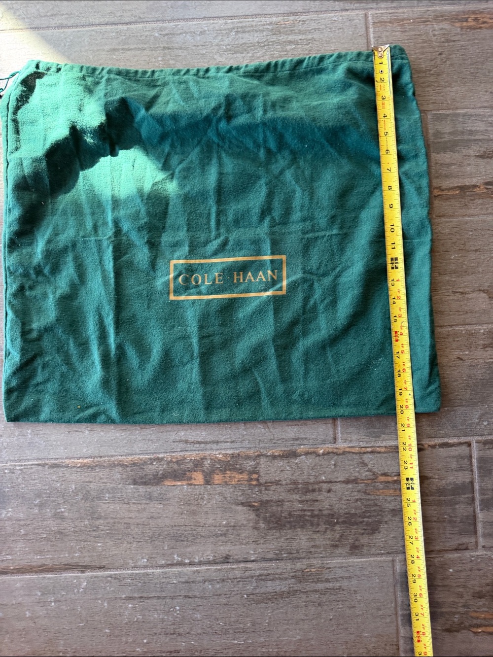 Cole Haan Emerald Green Drawstring Dust Bag with Gold Logo